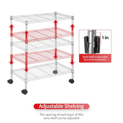 Dopinmin Wire Shelving Storage Shelves Commercial-Grade Adjustable Wire Shelving Unit Heavy Duty Metal Rack and 2” Wheel Casters Adjustable NSF Wire Shelf