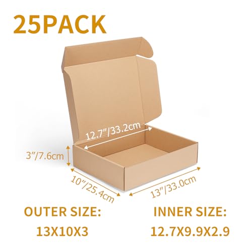 PHAREGE 25 Pack 13x10x3 inch Cardboard Shipping Boxes, Brown Mailing Box - color: Brown, size: 13x10x3 inch 25 Pack