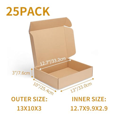 PHAREGE 25 Pack 13x10x3 inch Cardboard Shipping Boxes, Brown Mailing Box - color: Brown, size: 13x10x3 inch 25 Pack