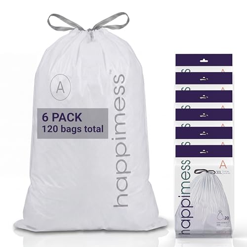 happimess 20-Count Unscented 8 Gal Drawstring Trash Bags, Clear, Pack of 6 - color: Clear, size: 120 Count (Pack of 1)