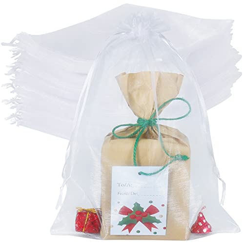HRX Package 100pcs Mesh Organza Bags 8x12 in for Gift Giving, Large (White) - color: White