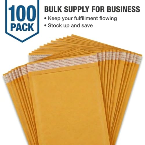 BOX USA 8 1/2 x 12" Kraft Bubble Mailers (100-Pack) - Brown Padded Envelopes, Self-Seal Shipping Bags for Business, Heavy Duty Cushioned Mailing Envelopes for Packaging and Shipping - size: 8-1/2x12" (100-Pack)