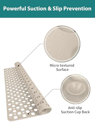 Extra Large Shower Mat, Yonala 47 x 32 Inch Non Slip Shower Mats for Inside Shower, Soft TPE Shower Floor Mat with Suction Cups and Drain Holes, Machine Washable Bathroom Shower Mat, Easy to Clean - color: Khaki