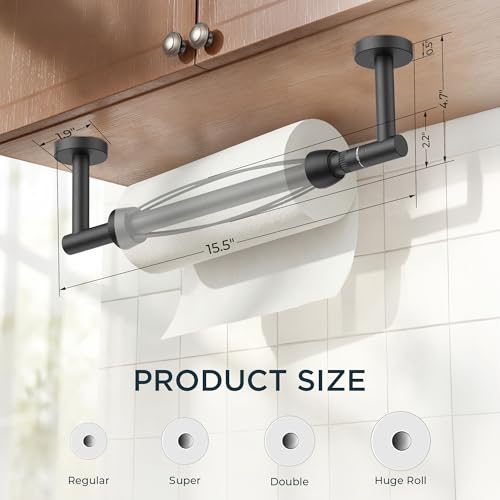 FORIOUS Paper Towel Holder Under Cabinet, One-Handed Tear，Matte Black - color: Matte Black