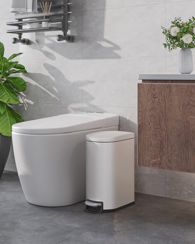 Garvee 13 gal (50 L) and 2.6 gal (10 L) Metal Trash Can Combo Set, Rustproof Garbage Can with Lid, Step-on Trash Bin with Inner Bucket, Rear Handle, White - color: White, size: 13.2 + 2.6 gal Combo Set