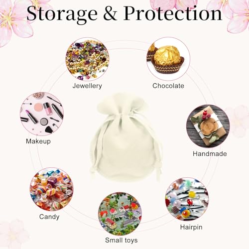uxcell 20pcs Small Velvet Drawstring Pouches, 2.8"x3.5" Jewelry Bags, Beige - color: Beige, size: 2.8" x 3.5"