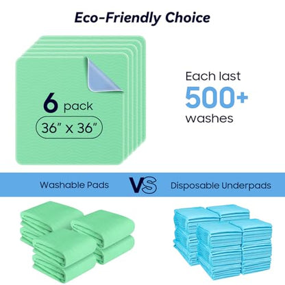 Fygrip 6 Pack 36” x 36” Extra Heavy Absorbency Washable Underpads Bed Pads - size: 6 Pack - 36" x 36"