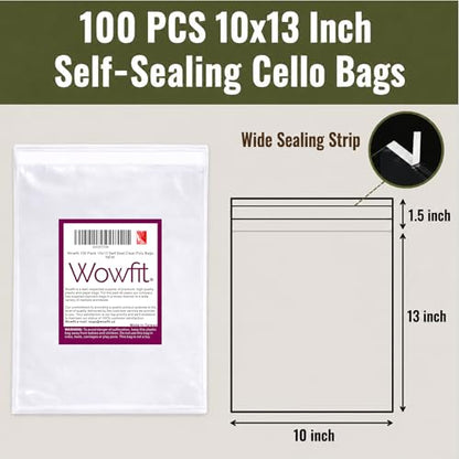 Wowfit 100 CT 10x13 Self Sealing Clear Shirt Bags for Small Business - size: 10x13 Inch (Pack of 100)