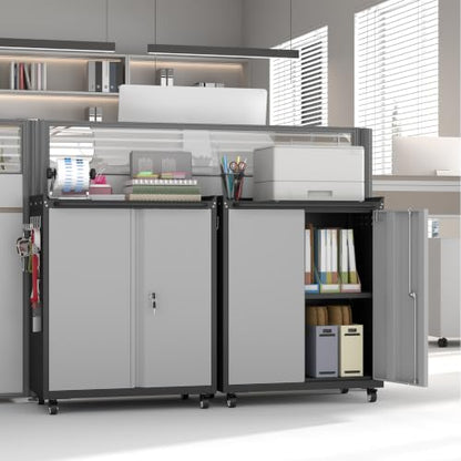 Metal Garage Storage Cabinet with Wheels, Lockable Rolling Tool Cabinet - color: Blackgrey, size: 26" W × 14" D × 31.88" H