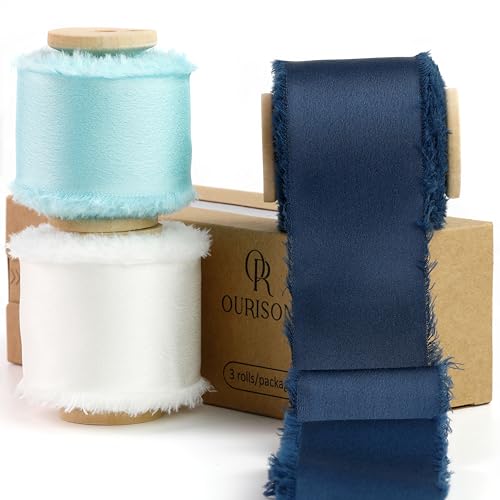 Silk Satin Ribbon 1-1/2 Inch x 30 Yards Ivory & Light & Navy Blue - color: Ivory& Light Blue& Navy Blue