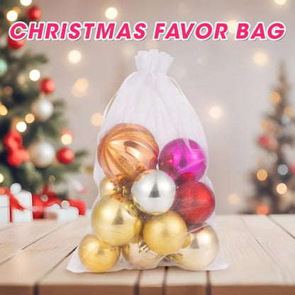 ANZNKU 50 Pcs Large Organza Bags 8x12, White Small Mesh Gift Bag Drawstring - color: White