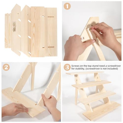 ZYP 4 Tier Wood Cupcake Display Stand, Retail Cookie Display Riser,Nature - color: Nature