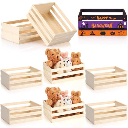 Gerrii 6 Pcs 8'' Small Wooden Crates for Crafts Unfinished Crates Centerpiece Mini Rustic Wood Basket Box for Display Storage Milk Wine Closet Home Bathroom Kitchen Office Decor