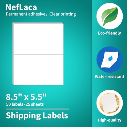 White Shipping Labels, 5.5" x 8.5", 25 Sheets (50 Labels), Matte Finish, Paper Material, 25 Count - size: 5.5"x 8.5"(2-up), style: 25 sheets