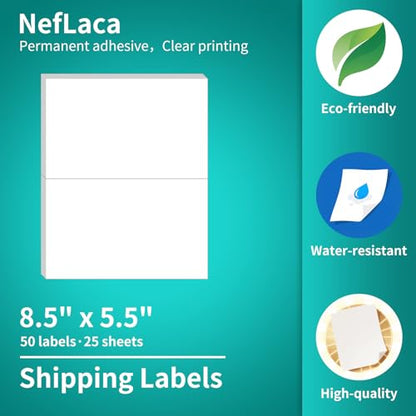 White Shipping Labels, 5.5" x 8.5", 25 Sheets (50 Labels), Matte Finish, Paper Material, 25 Count - size: 5.5"x 8.5"(2-up), style: 25 sheets