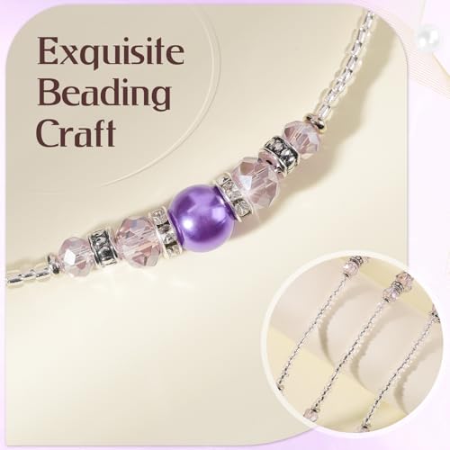 Beaded Teacher Lanyard with Retractable Badge Reel, Purple - color: Purple