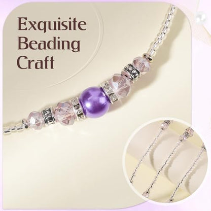 Beaded Teacher Lanyard with Retractable Badge Reel, Purple - color: Purple