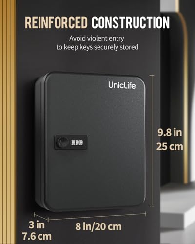 Uniclife 28-Key Steel Key Cabinet, Black Key Box with Combination Lock - color: Black, size: 28 Keys