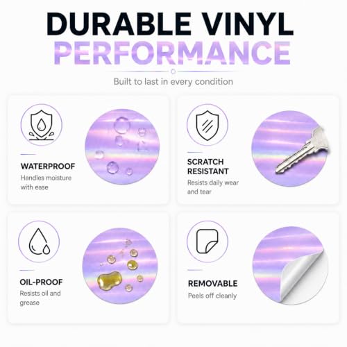 Round Holographic Purple Thermal Label 1.5 in Vinyl Sticker 200 PCS - color: Holographic Purple, size: 1.5 × 1.5 Inch