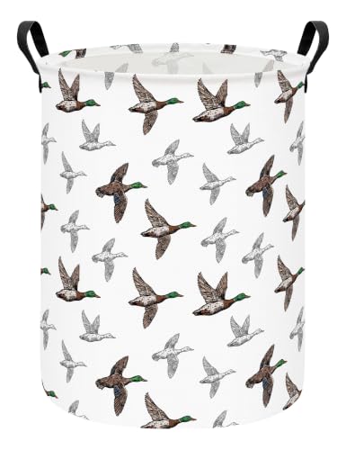 Round Laundry Basket Collapsible Storage Hamper Organizer Mallard Duck - color: Mallard Duck