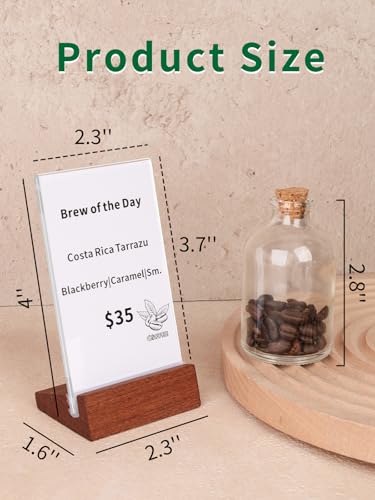 6 Pack Small Acrylic Sign Holder with Wood Base 2.36x3.94 Inch - size: 2.36*3.94