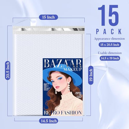 Fuxury Bubble Mailers 14.5x20" 15 Pack White Extra Large Padded Envelopes - color: White, size: 14.5x19" 15pcs