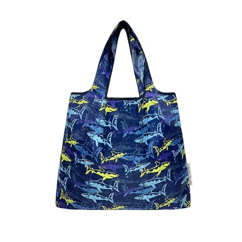 allydrew Medium Foldable Tote Nylon Reusable Grocery Bag (Set of 2) - color: Jaws