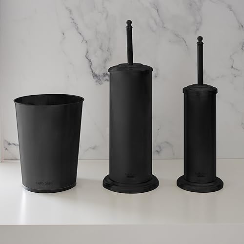 Bath Bliss Trash Can, Toilet Brush and Plunger 3 Piece Bathroom Set in Matte Black - color: Matte Black