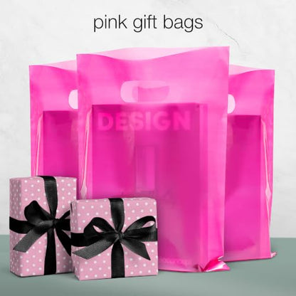 Choice Marts 100 Pink Plastic Bags With Handles 9x12 Merchandise Bags - color: Pink