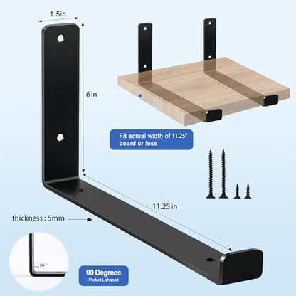 8 Pack - 11.25" L x 6" H x 1.5" W J Lip Shelf Brackets Rustic Farmhouse Iron Wall Floating Shelf Bracket Metal Shelf Bracket Industrial Shelf Supports with Screws Black - size: 11.25 inch, style: Black 8 Pack