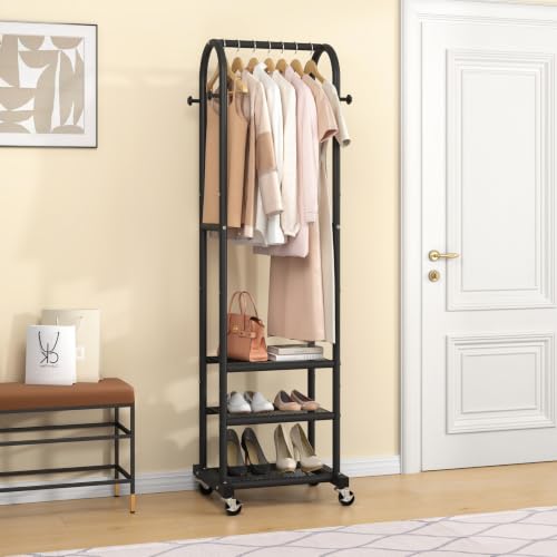 Kaitiemoo Clothing Rack, Mobile Garment Rack with Wheels & 3 Shelves, Blak - color: Black