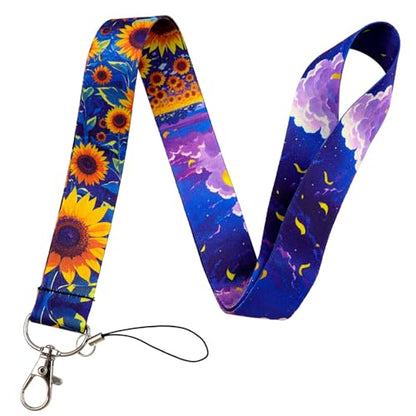 Purple ID Badge Holder with Neck Lanyard, Heavy Duty Retractable Badge Clip with Silky Lanyard, Sunflower Lanyard with Keychain for Women, Girl, Kids - color: Sunflower