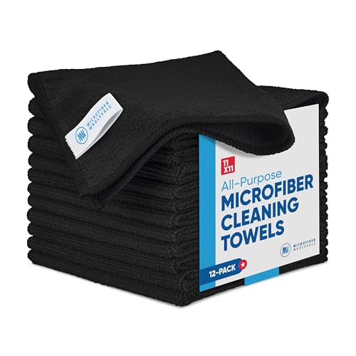 Microfiber Wholesale Black Microfiber Cleaning Cloth - 12 Pack | Better Quality All Purpose Towels Great for Messes in The Home | Clean, Dust, Polish | Soft, Absorbent, Durable | Wash 100s of Times - color: Black