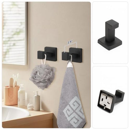 NearMoon 5 Pieces Bathroom Hardware Set 304 Stainless Steel - Square Towel Rack Set Include 16" Towel Rod + Towel Ring + Toilet Paper Holder + 2 Robe Towel Hooks Bathroom Accessories (Matte Black) - color: Matte Black, size: 16 inch