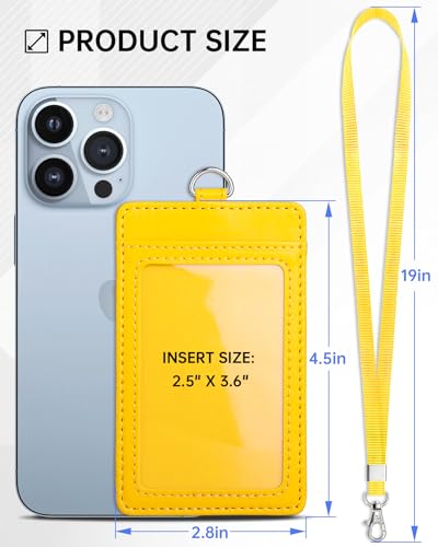 Teskyer Leather ID Badge Holder with Lanyard, Vertical Bright Yellow - color: Bright Yellow, size: Vertical
