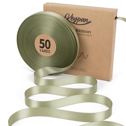 Keypan Sage Green Satin Ribbon, 5/8 Inch, 50 Yards - color: Sage Green, size: 5/8"