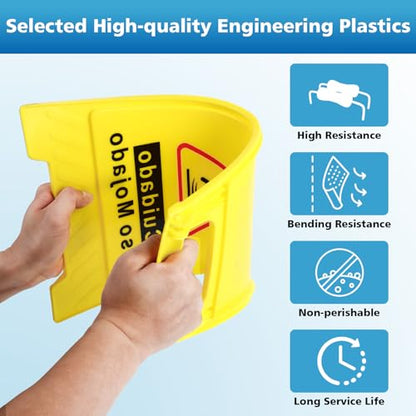 8-Pack Caution Wet Floor Sign,17.5" Height,Bright Yellow Double-Sided Folding A-Shaped Frame Design, Bilingual Caution Message - color: 8PACK Yellow