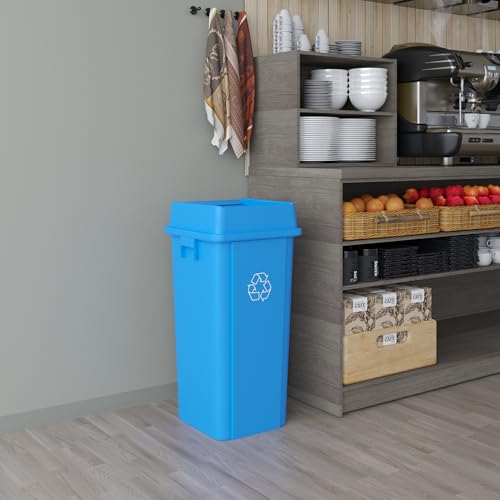 23 Gallon Blue Square Commercial Trash Garbage Can with Lid | Outdoor Office Restaurant School Kitchen - color: Blue, size: 23 Gallon, style: Trash Can with Lid