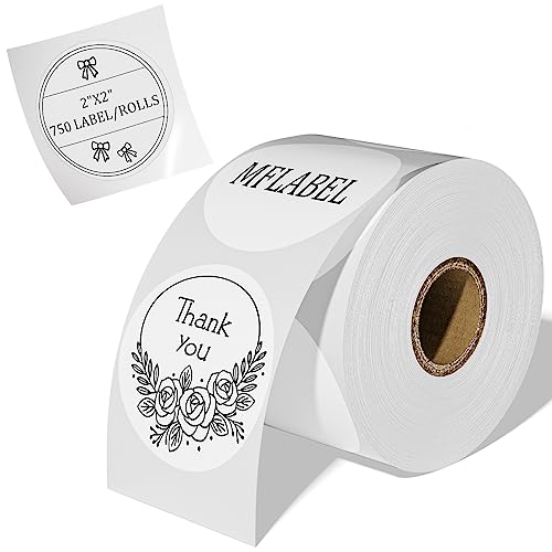 MFLABEL 2 Inch White Round Labels - 750 Pack Self-Adhesive Thermal Sticker Rolls for Shipping, Address, Barcodes & DIY (Compatible w/Thermal Printers) - color: 2x2 White, size: 1 Rolls