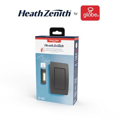 Heath Zenith Wired Mechanical Doorbell Chime Kit, 2-Melody Ding-Dong or Ding, Lighted Push Button, Black Plastic, Hardwired, 85dB, 18000204
