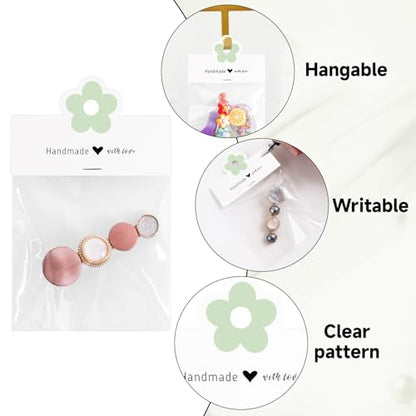 joycraft Jewelry Packaging for Small Business – 100Pcs White Bracelet Display Cards with Clear Bags, Small Handmade Jewelry Display Set for Bracelets, Key Chains, Earring, DIY Craft - color: White with Green