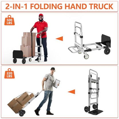 3-in-1 Folding Hand Truck, 500 lb Heavy Duty Steel Dolly - color: Silver