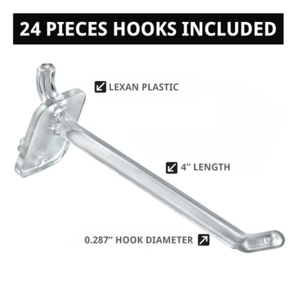 Azar Displays 703385-CLR-4C24, Four-Sided Revolving 8"W x 20"H Pegboard Counter Display w/ 24 Hooks- 4” Length, Clear - color: Clear, style: Pegboard + Hooks