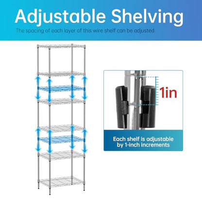FDW | 6-Tier Wire Shelf | 17" x 12" x 64" | Chrome - color: Chrome, size: 6-Shelf Small No Wheels