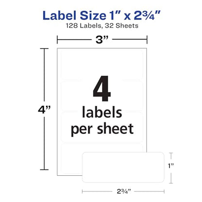 Avery® Multi-Use Permanent Labels, 1" x 2.75", White, Non-Printable, 128 Blank Labels Total (6113) - style: 128 labels