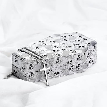 Mens Velvet Ring Box Organizer Coffin-Shape Unisex Storage Case for Rings - color: Skull Patterned