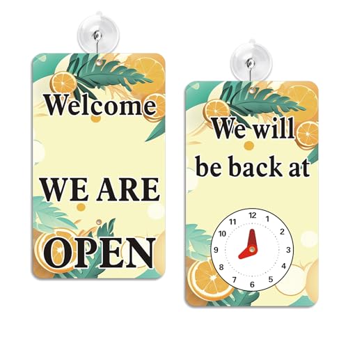 Open Signs for Business with Suction Cups, “We Will Be Back - Welcome We are Open" Be Back Sign with Clock, Business, Retail Store. Coffee Shops, Bars, Etc.7.75" x 4.75" Plastic (Orange) - color: Orange