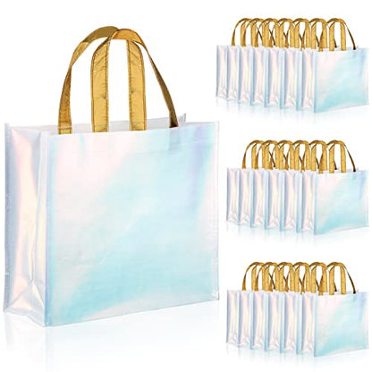 Lyellfe 20 Pieces Glossy Reusable Grocery Bag, Blue Gift Bag with Handle