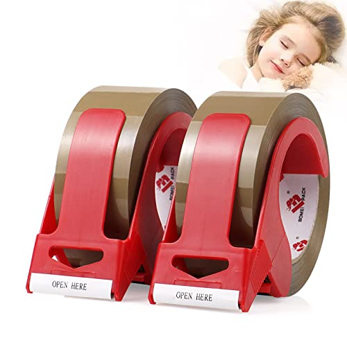 BOMEI PACK Brown Packing Tape No Noise, 2 Pack Quiet Packaging Tape Refill with Dispenser, 1.88 inch x 110 Yards, Heavy Duty Shipping Tape for Sealing Packing, Moving, Office&Storage