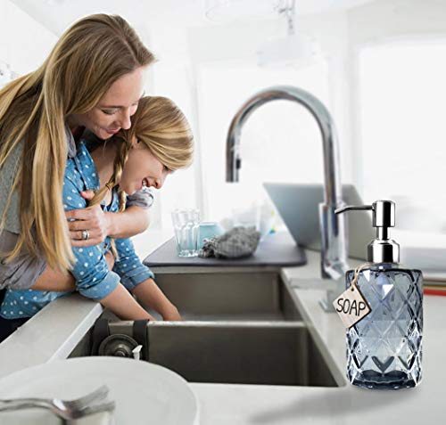 JASAI 12Oz Diamond Grey Glass Soap Dispenser with 304 Rust Proof Soap Pump - color: Gray